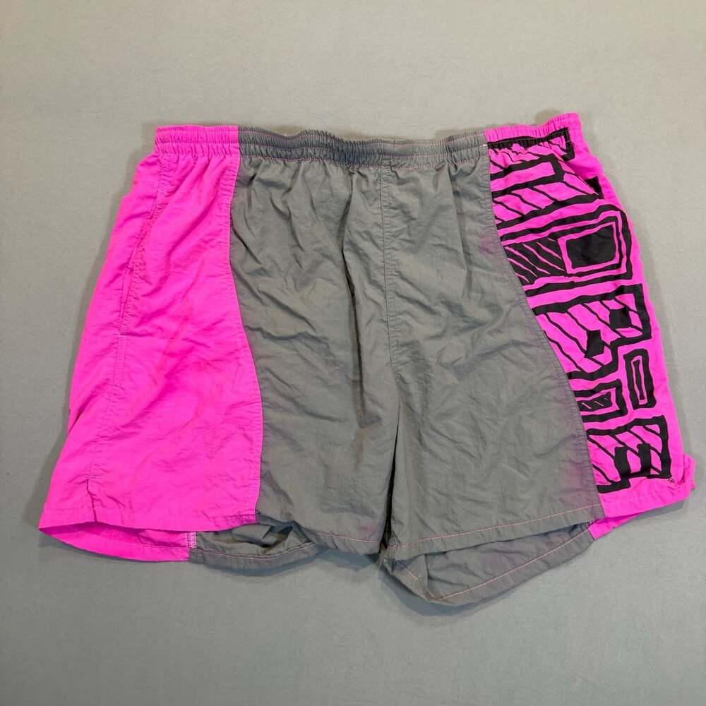 Hobie Swim Trunks Size XL Gray Pink Neon Retro 90s Vintage Shorts